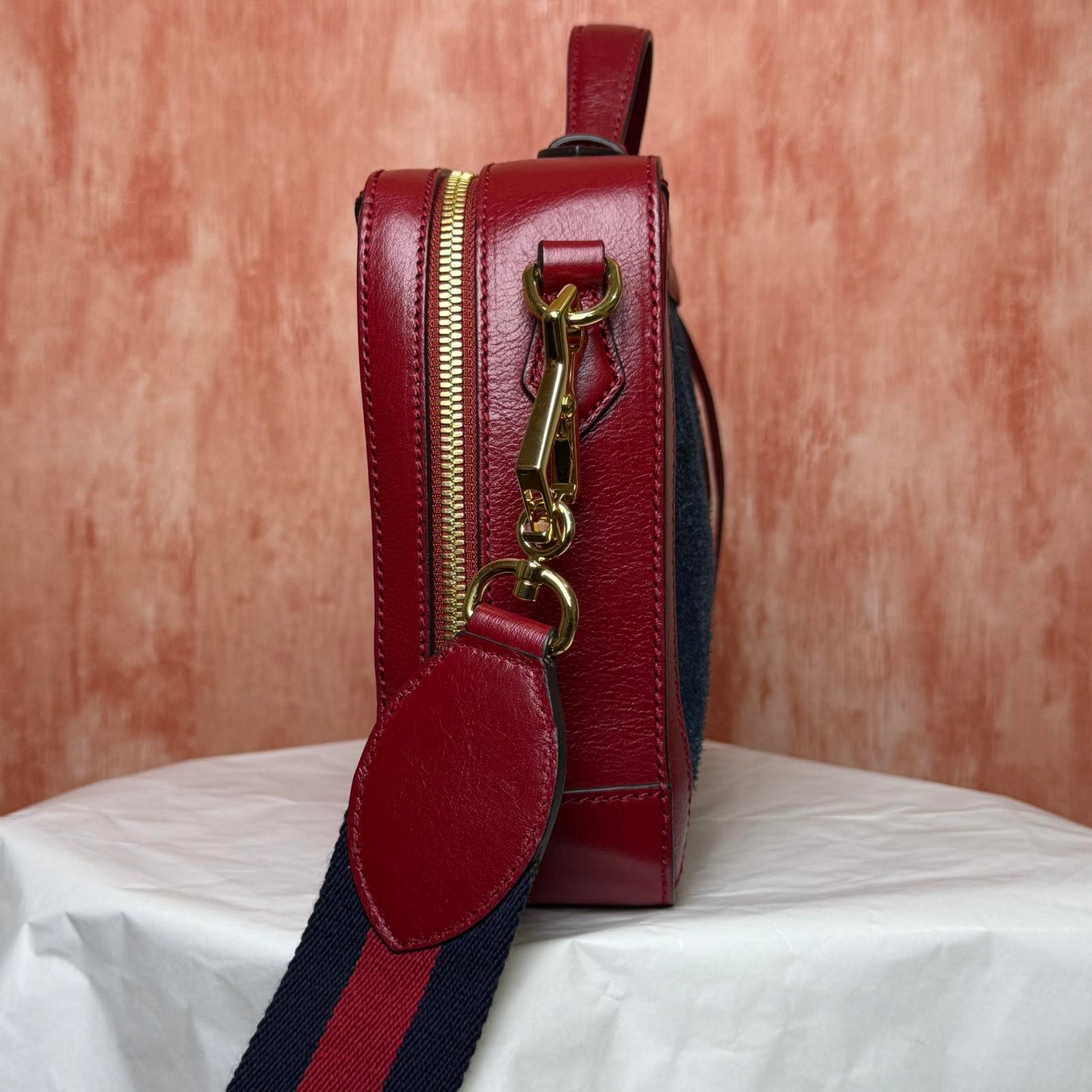 Gucci Ophidia Web Suede Bag – Red