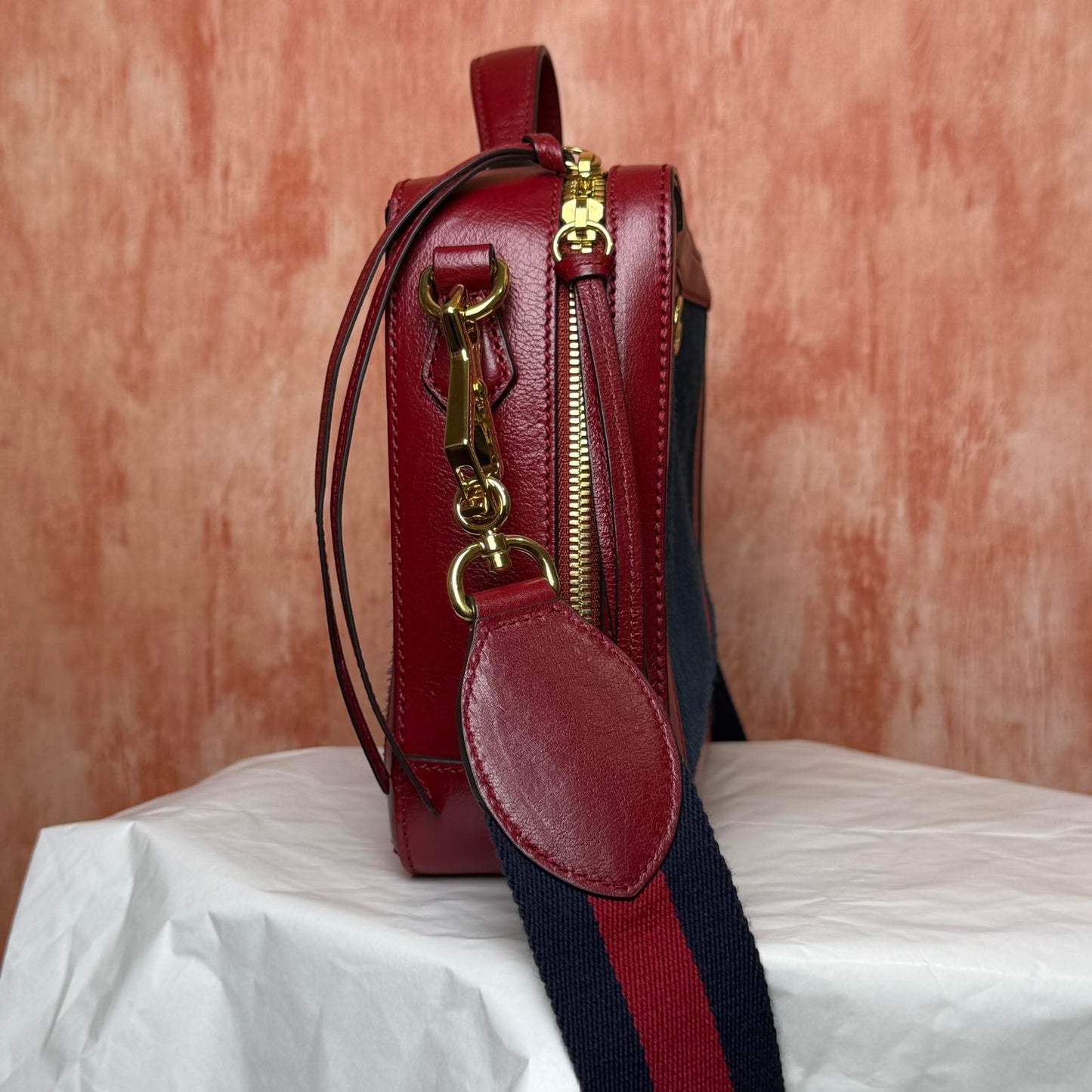 Gucci Ophidia Web Suede Bag – Red