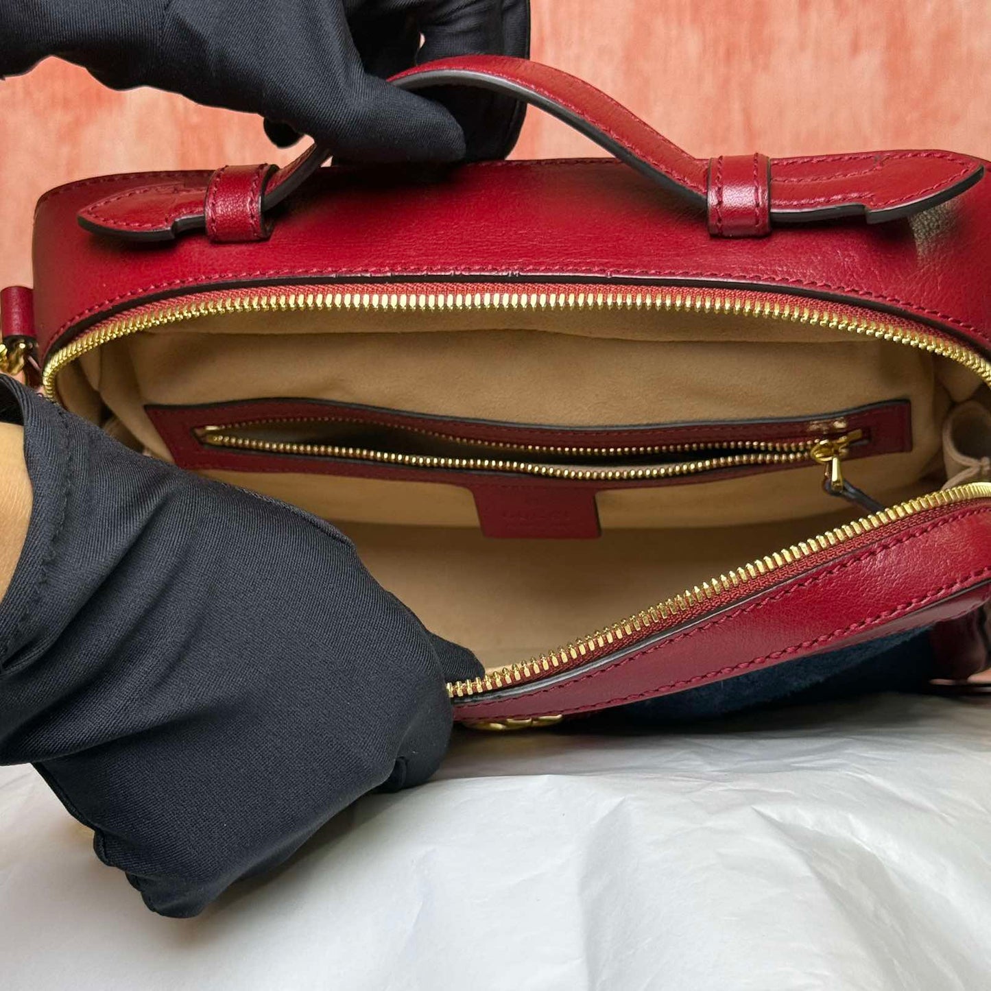 Gucci Ophidia Web Suede Bag – Red