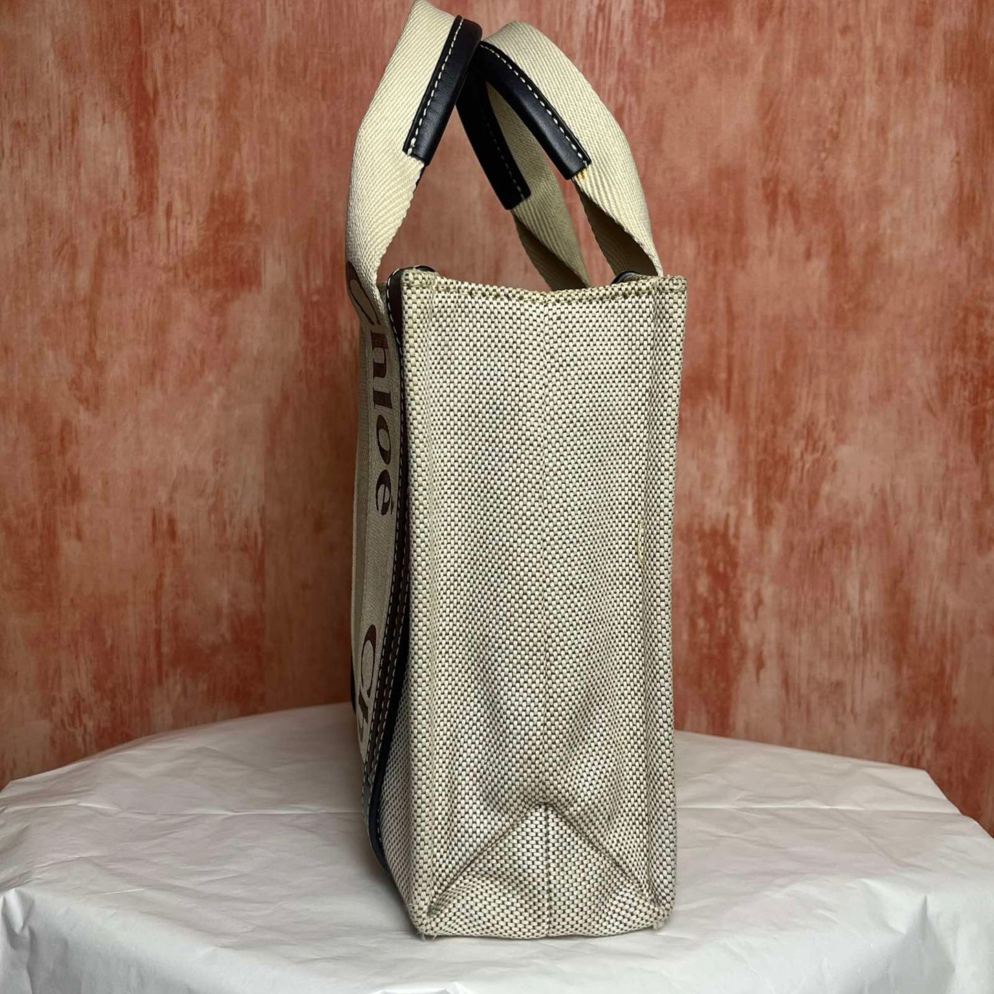 Chloe Woody Small Tote - Beige 8.27"H x 9.84"W