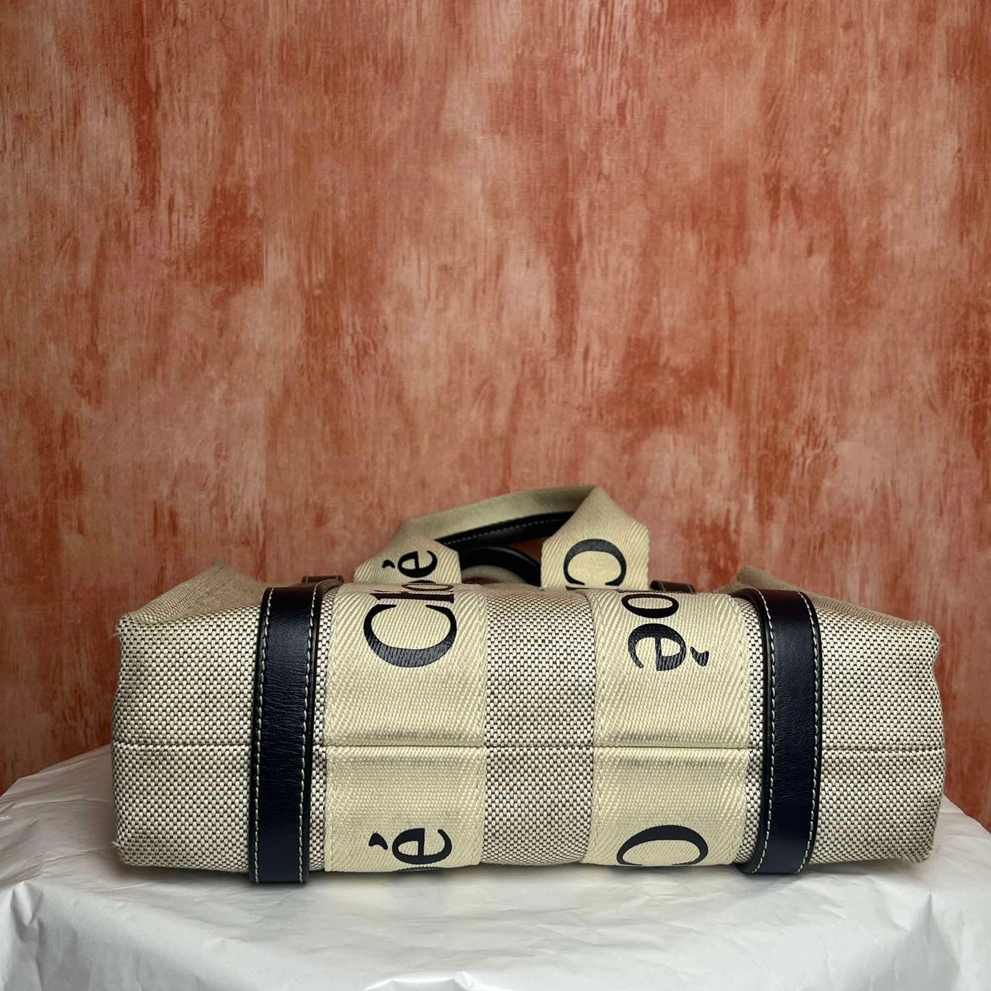 Chloe Woody Small Tote - Beige 8.27"H x 9.84"W