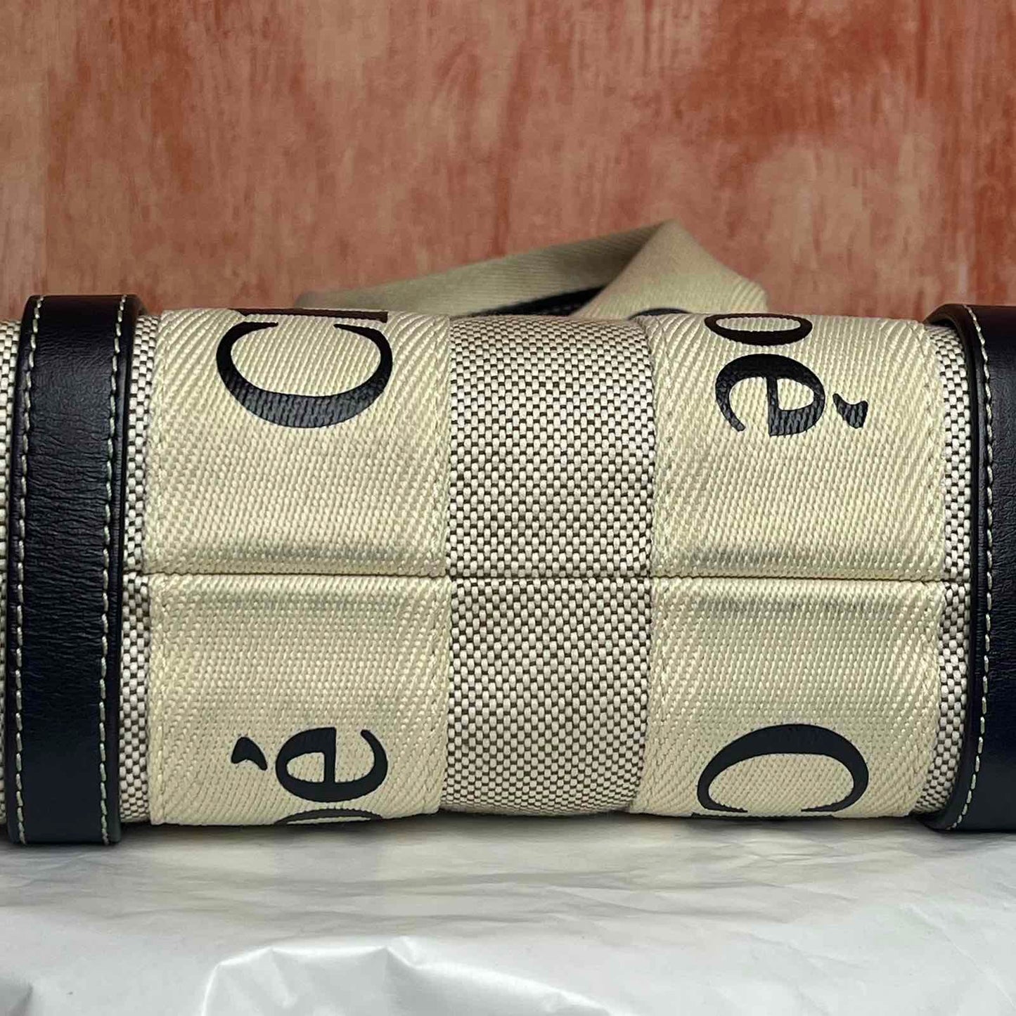 Chloe Woody Small Tote - Beige 8.27"H x 9.84"W