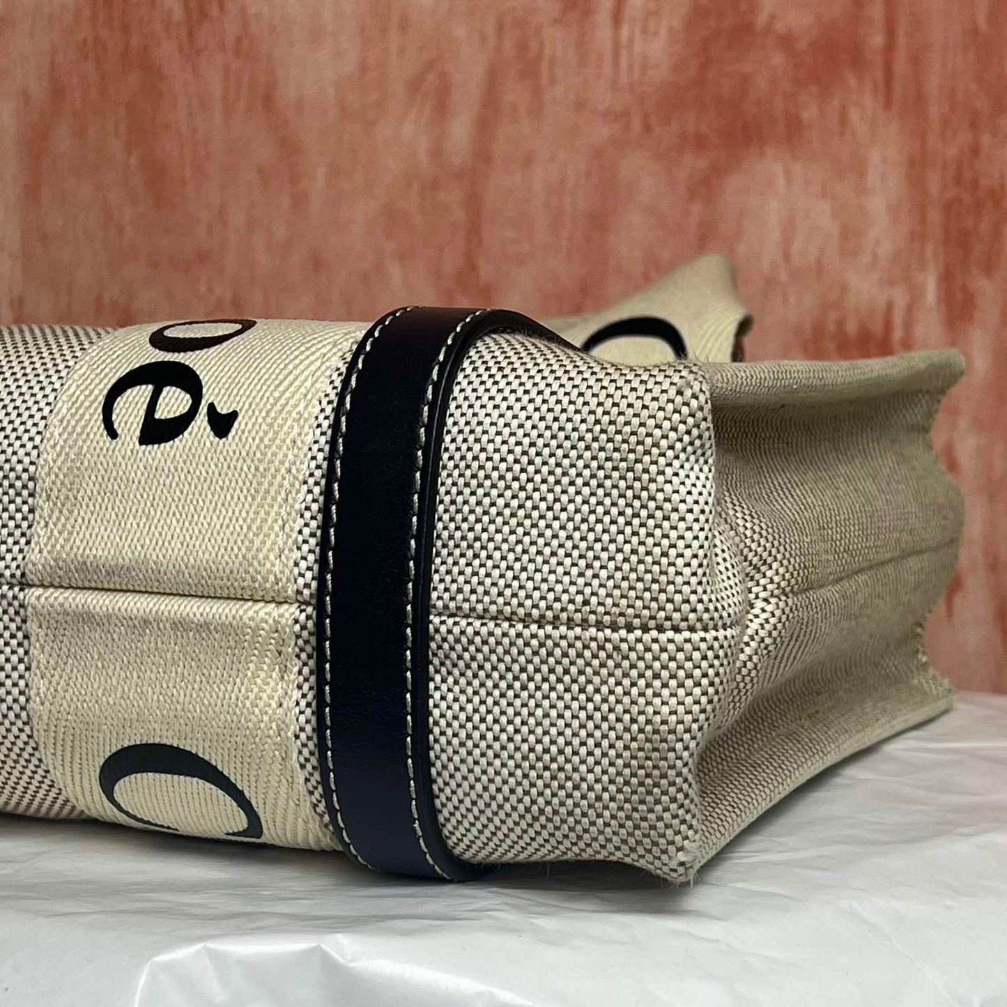 Chloe Woody Small Tote - Beige 8.27"H x 9.84"W