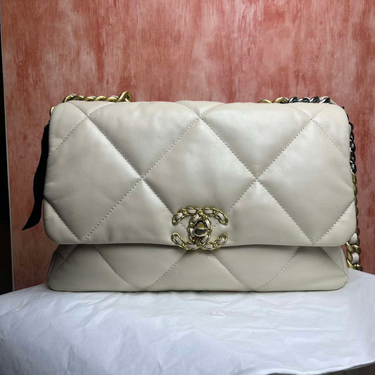 Chanel 19 Large Handbag - Beige 12.6 L × 11 H × 3.9 W