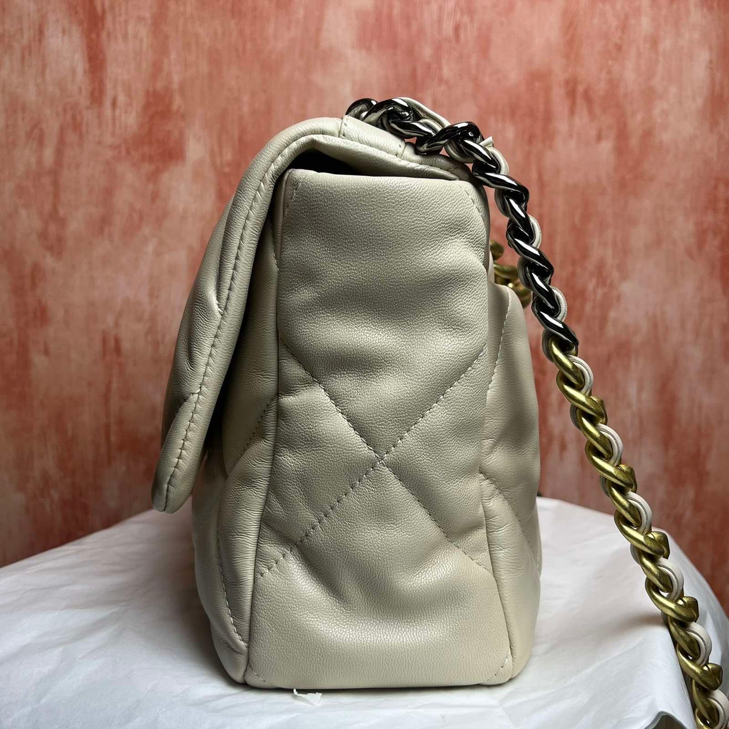 Chanel 19 Large Handbag - Beige 12.6 L × 11 H × 3.9 W