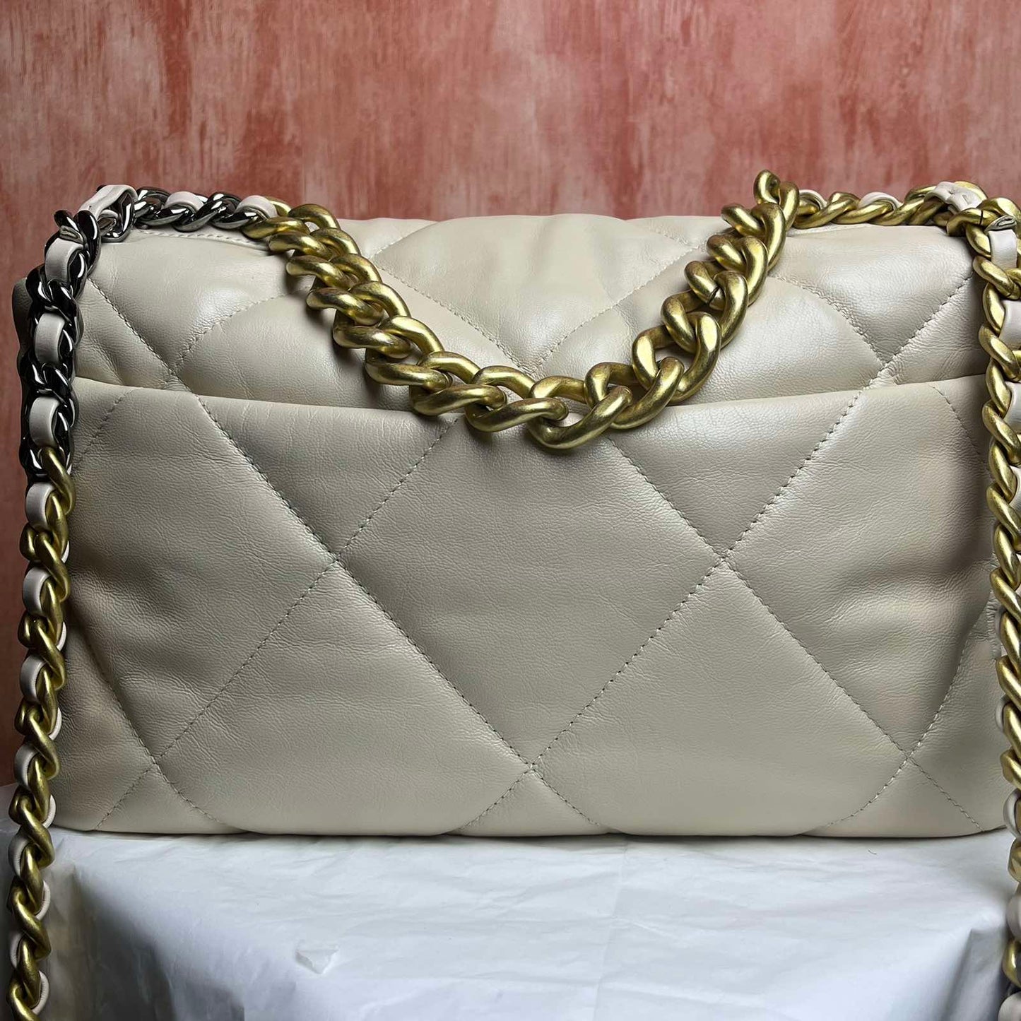 Chanel 19 Large Handbag - Beige 12.6 L × 11 H × 3.9 W