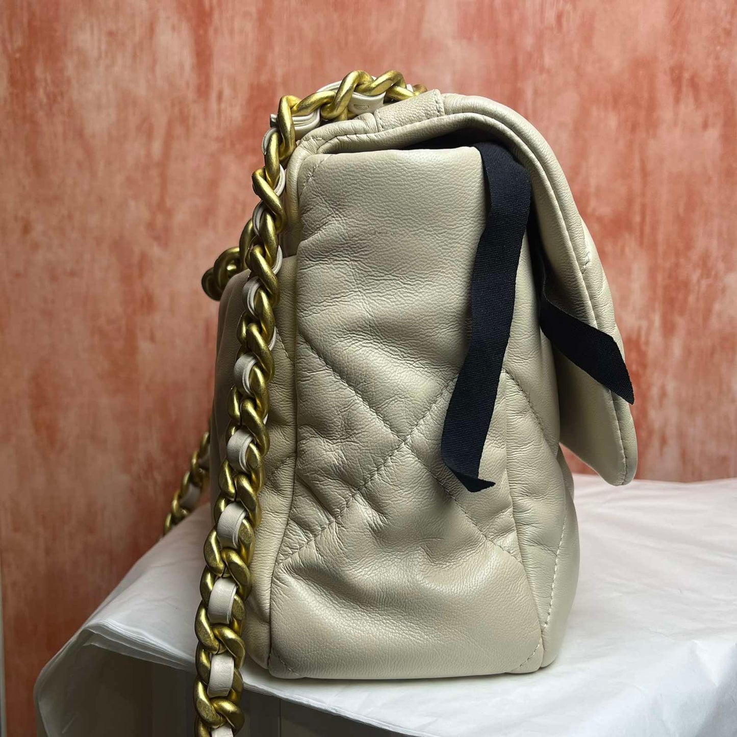 Chanel 19 Large Handbag - Beige 12.6 L × 11 H × 3.9 W