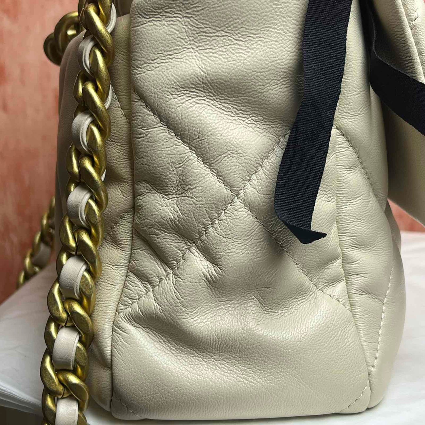 Chanel 19 Large Handbag - Beige 12.6 L × 11 H × 3.9 W