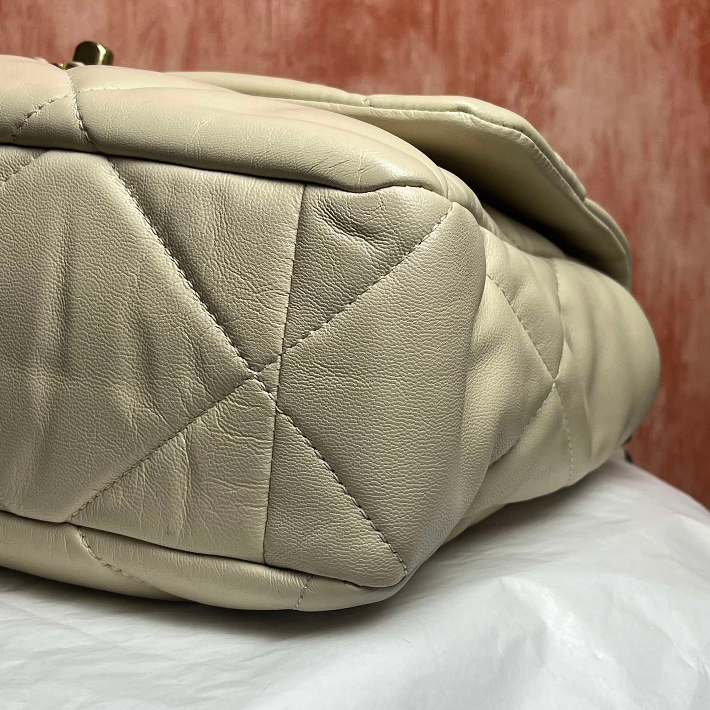 Chanel 19 Large Handbag - Beige 12.6 L × 11 H × 3.9 W