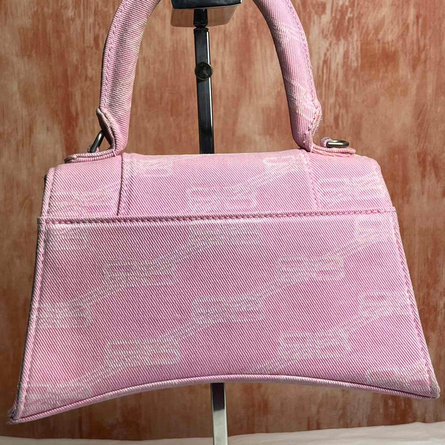 Balenciaga Hourglass Handbag  - Pink in Denim 7.4"L x 5.1"H x 3.1"W