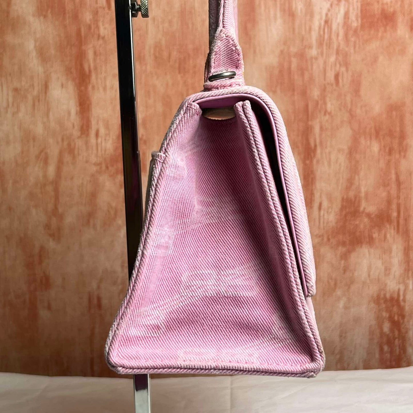 Balenciaga Hourglass Handbag  - Pink in Denim 7.4"L x 5.1"H x 3.1"W