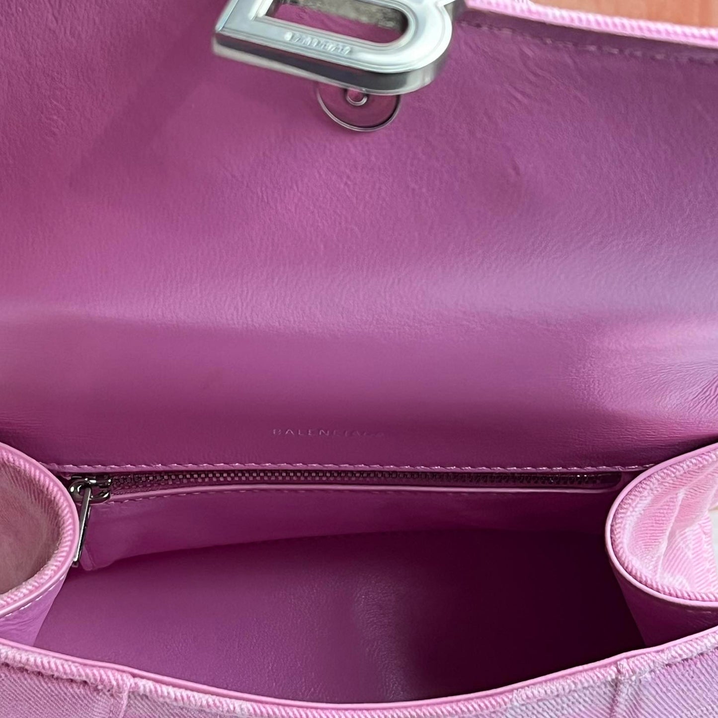 Balenciaga Hourglass Handbag  - Pink in Denim 7.4"L x 5.1"H x 3.1"W