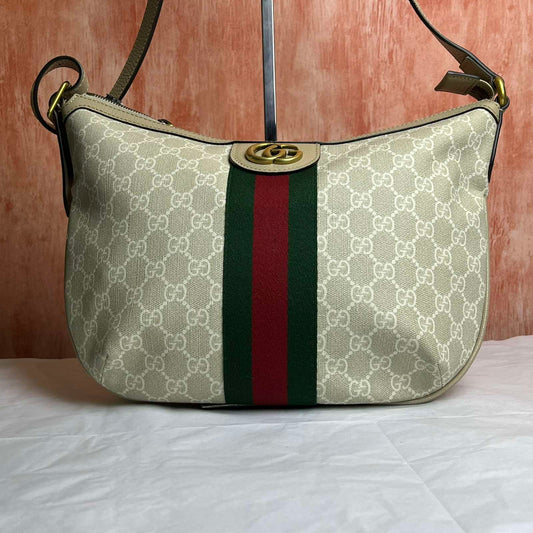 Gucci Ophidia Small Crossbody Bag - Beige and White Canvas