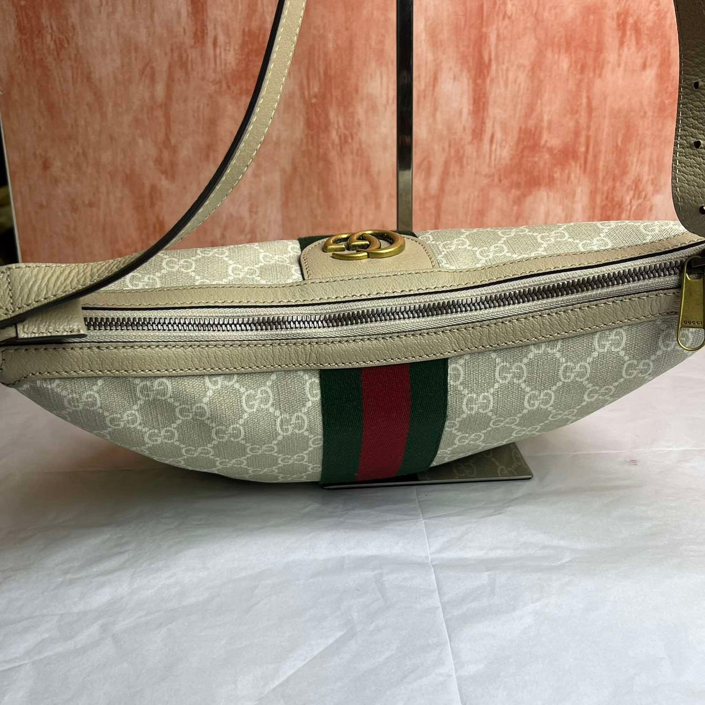 Gucci Ophidia Small Crossbody Bag - Beige and White Canvas
