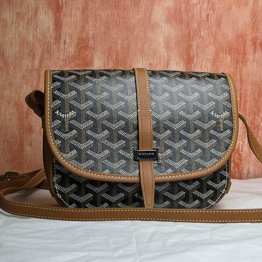 Goyard Belvedere PM Bag - Black & Tan 7"H x 9"L x 2.5"W