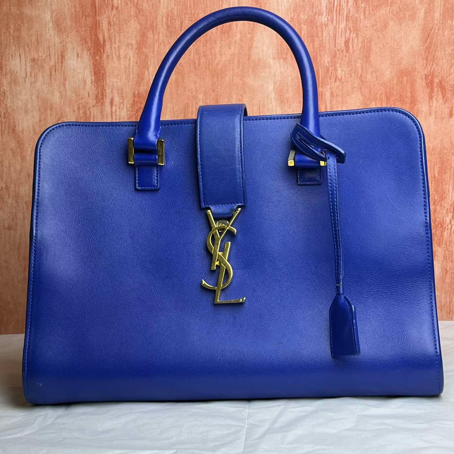 YSL Cabas Small Tote Blue – 8.6"H x 12.5"L x 6.2"W