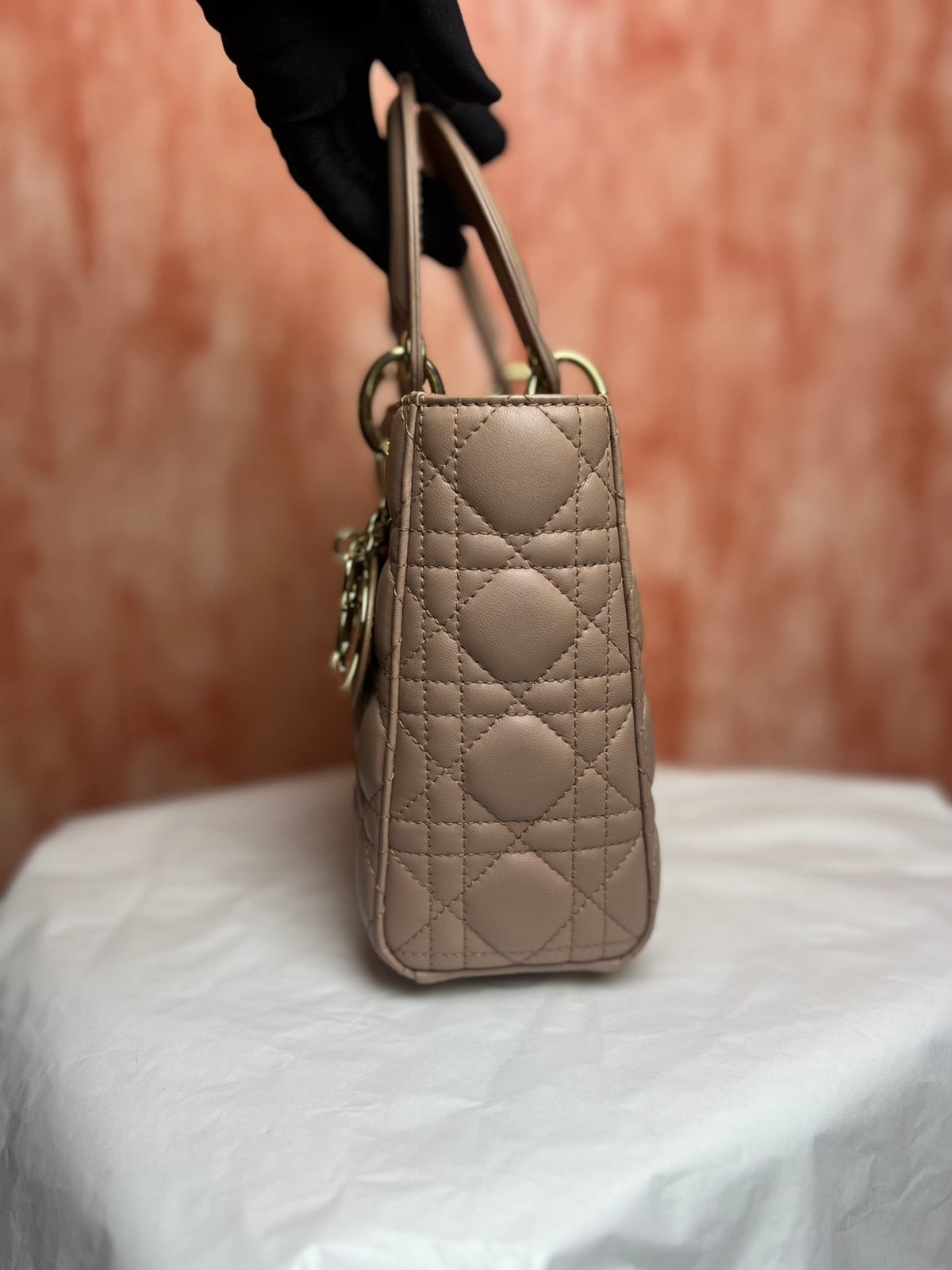 Dior Small Lady Dior My ABCDior Bag, Sand – 6.7"H x 8.3"L x 4.3"W