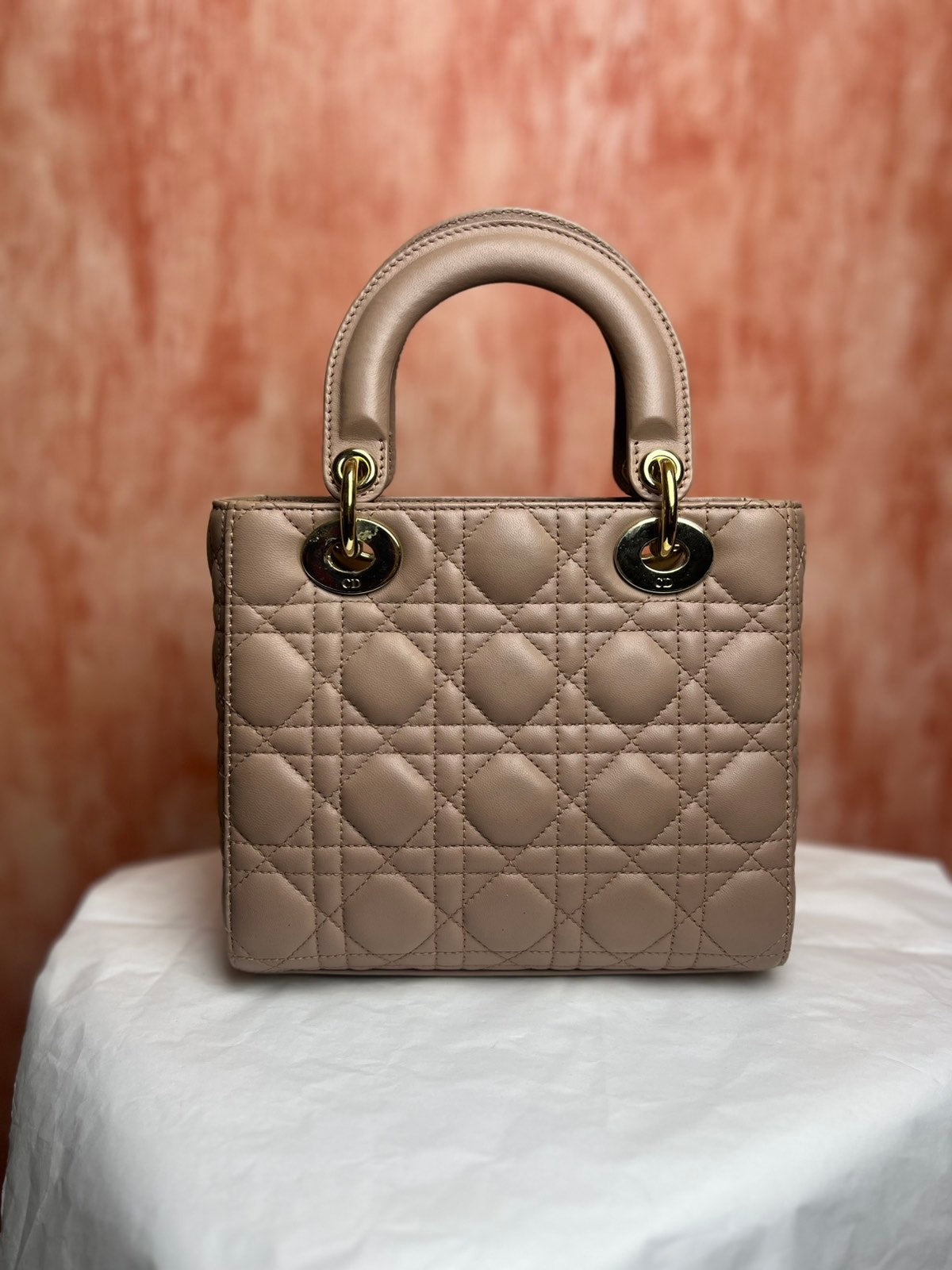 Dior Small Lady Dior My ABCDior Bag, Sand – 6.7"H x 8.3"L x 4.3"W