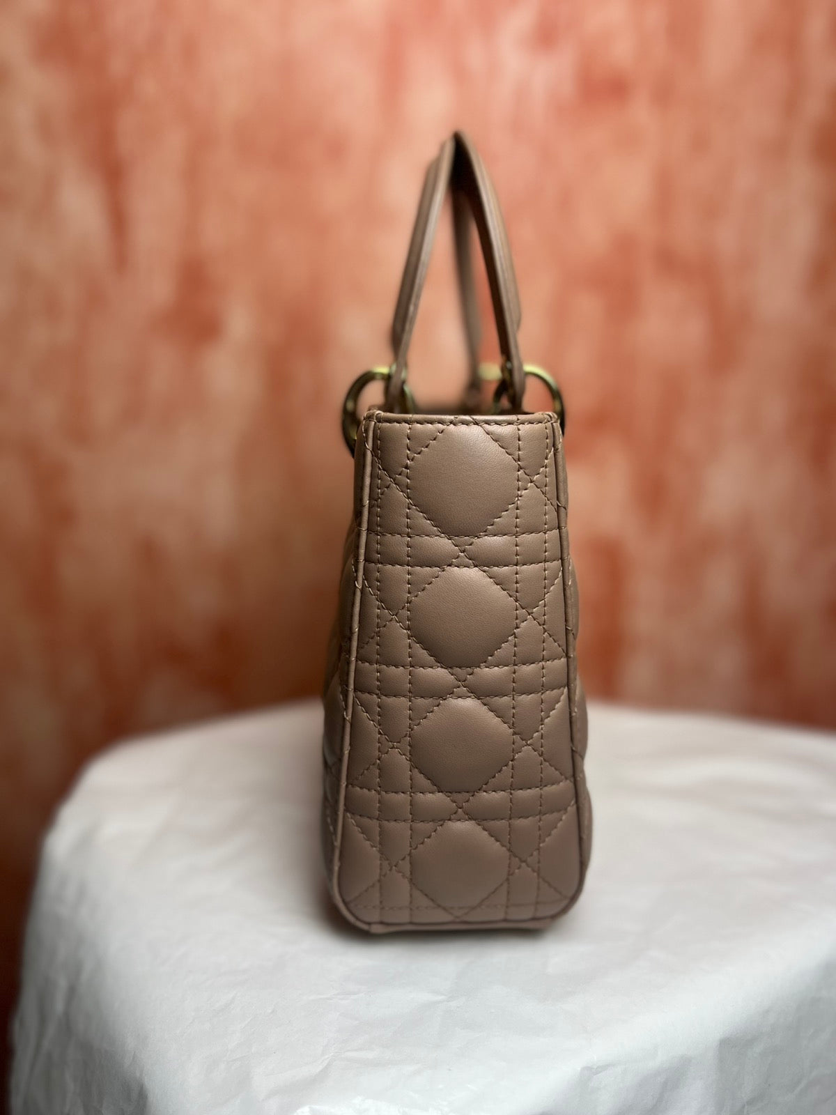 Dior Small Lady Dior My ABCDior Bag, Sand – 6.7"H x 8.3"L x 4.3"W