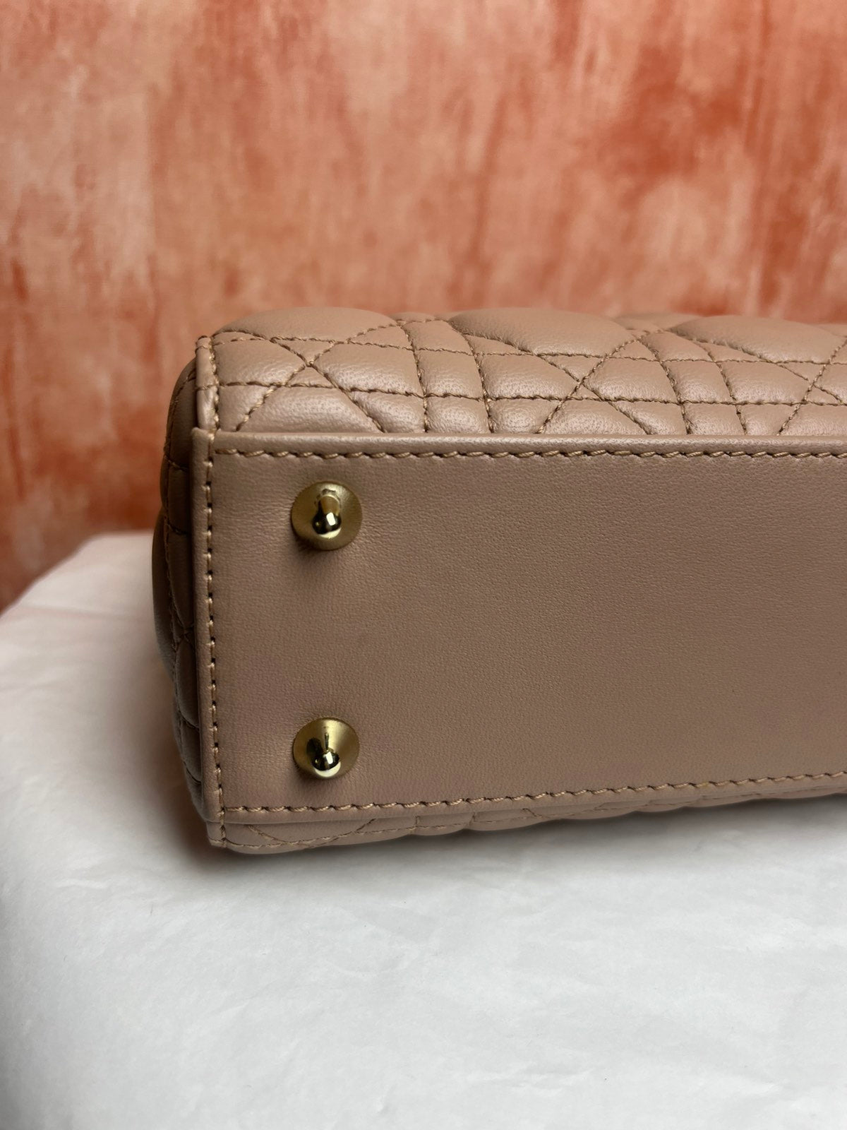 Dior Small Lady Dior My ABCDior Bag, Sand – 6.7"H x 8.3"L x 4.3"W