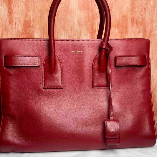YSL Large Sac De Jour Red – 10.5"H x 14.2"L x 7.1"W