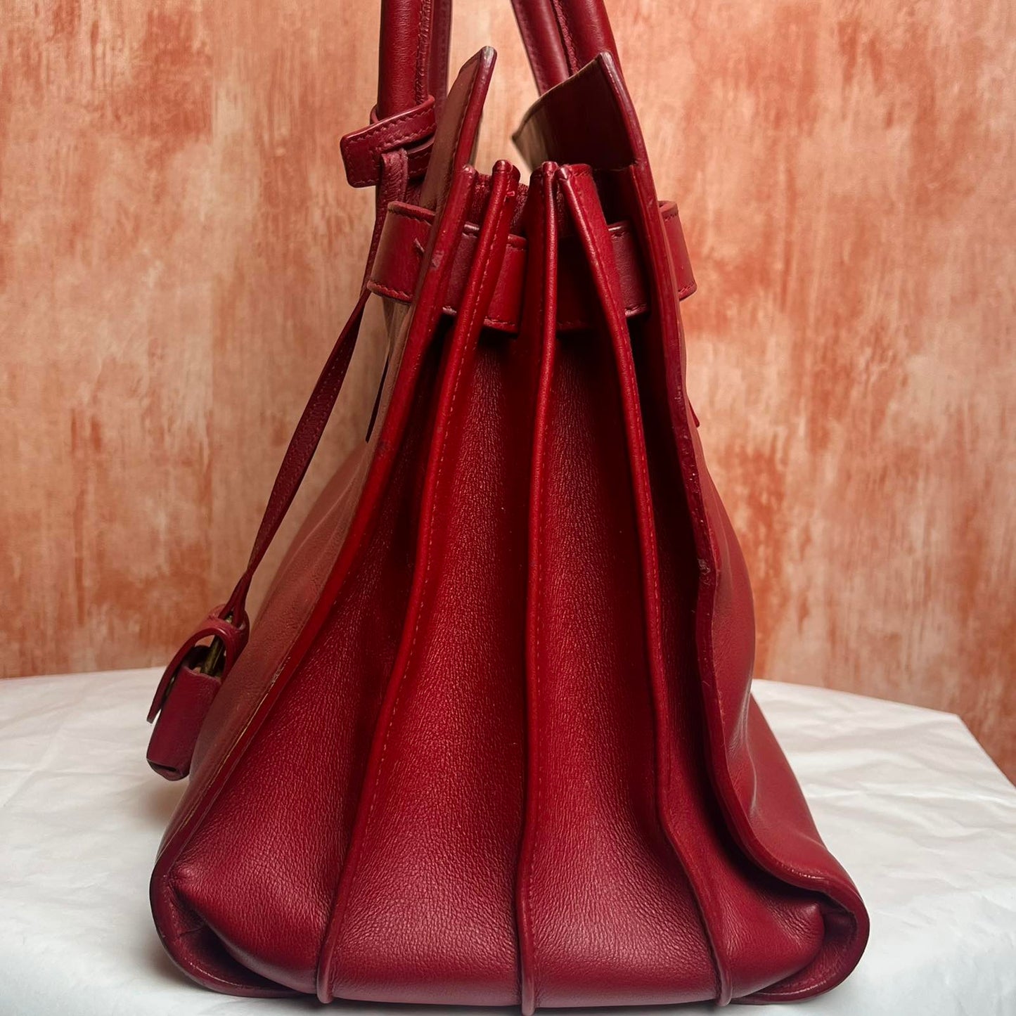 YSL Large Sac De Jour Red – 10.5"H x 14.2"L x 7.1"W