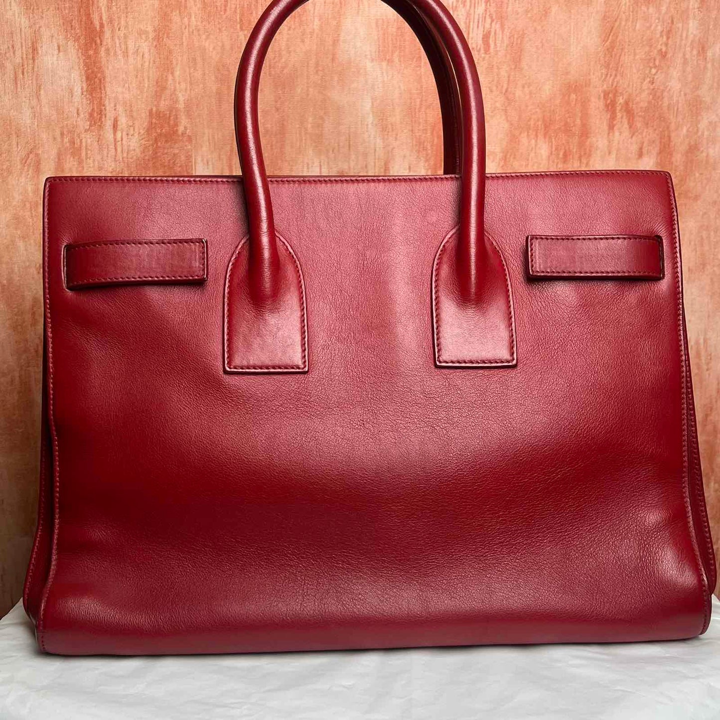 YSL Large Sac De Jour Red – 10.5"H x 14.2"L x 7.1"W