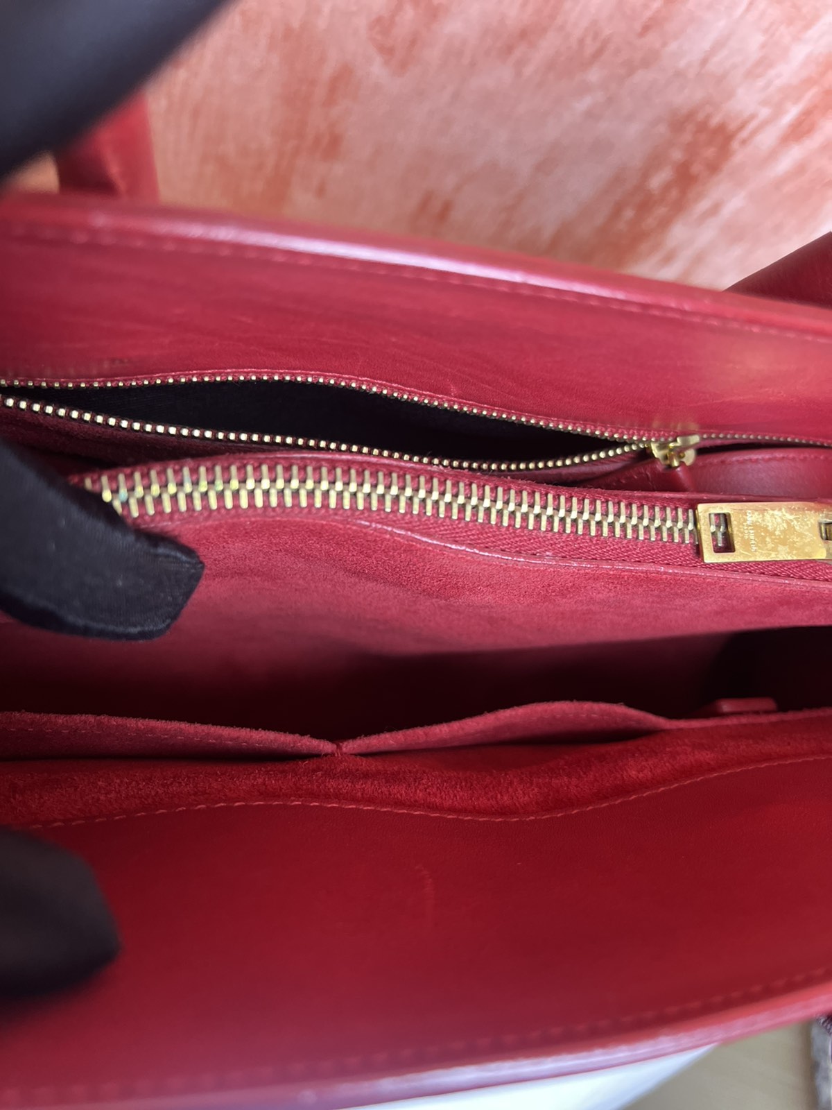 YSL Large Sac De Jour Red – 10.5"H x 14.2"L x 7.1"W