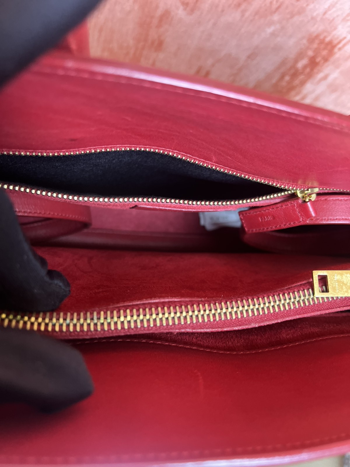YSL Large Sac De Jour Red – 10.5"H x 14.2"L x 7.1"W