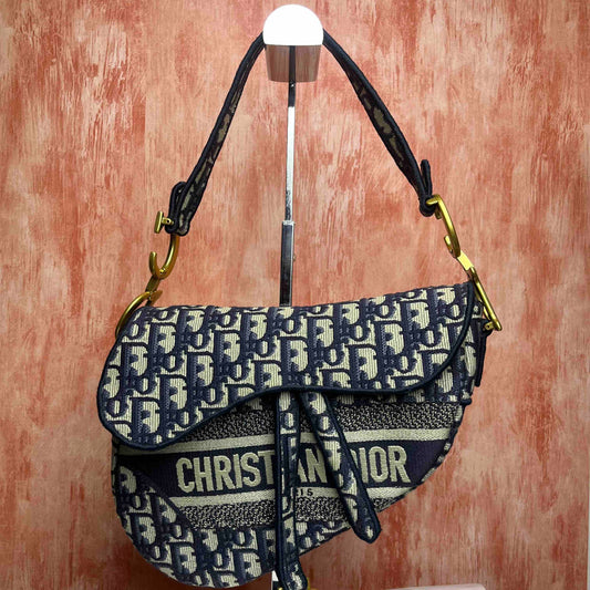 Dior Saddle Bag with Strap Blue Dior Oblique Jacquard – 7.9"H x 10"L x 2.5"W