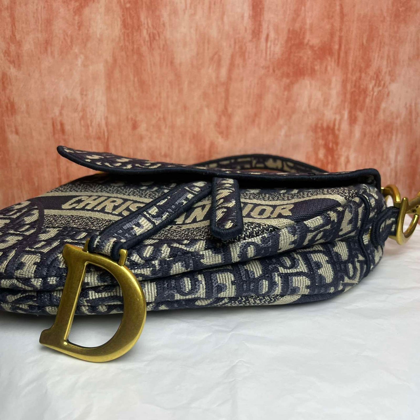Dior Saddle Bag with Strap Blue Dior Oblique Jacquard – 7.9"H x 10"L x 2.5"W