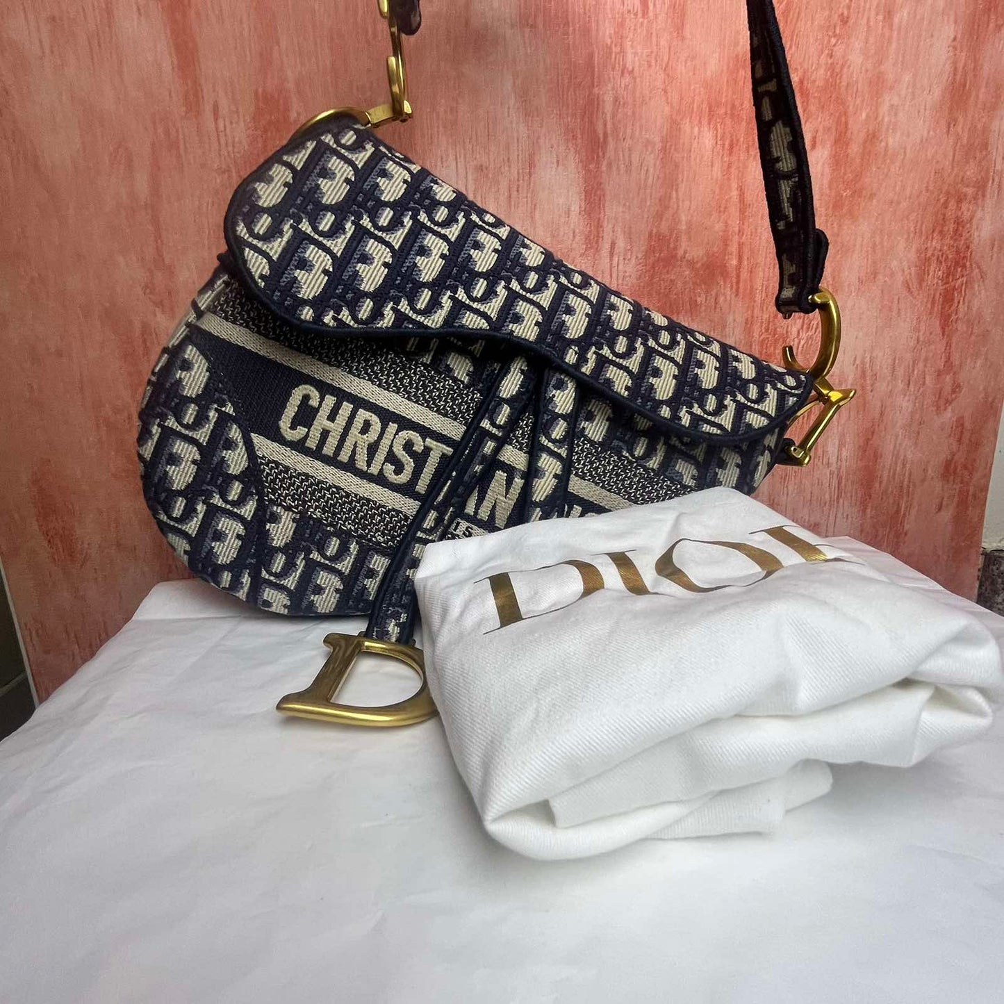 Dior Saddle Bag with Strap Blue Dior Oblique Jacquard – 7.9"H x 10"L x 2.5"W