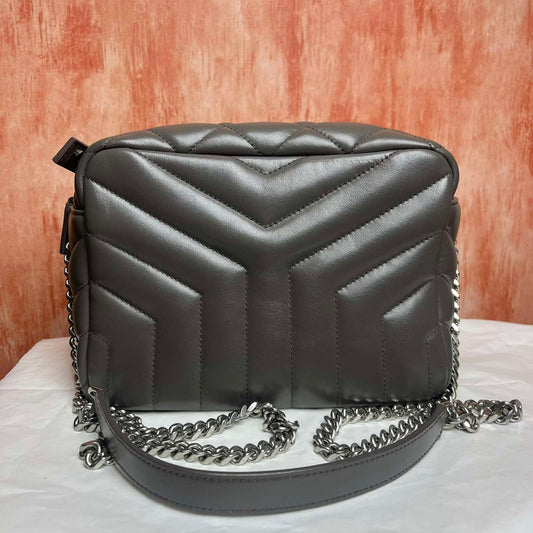 YSL Loulou Bowling Bag Gray – 8.6"H x 12.2"L x 5.5"W