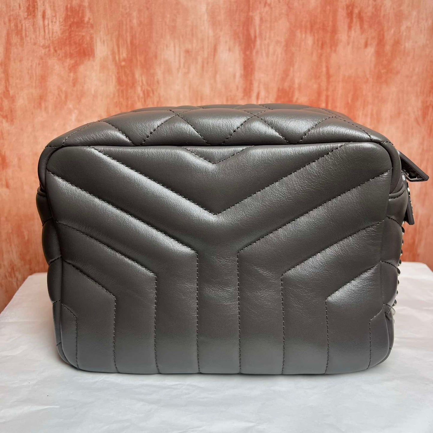 YSL Loulou Bowling Bag Gray – 8.6"H x 12.2"L x 5.5"W