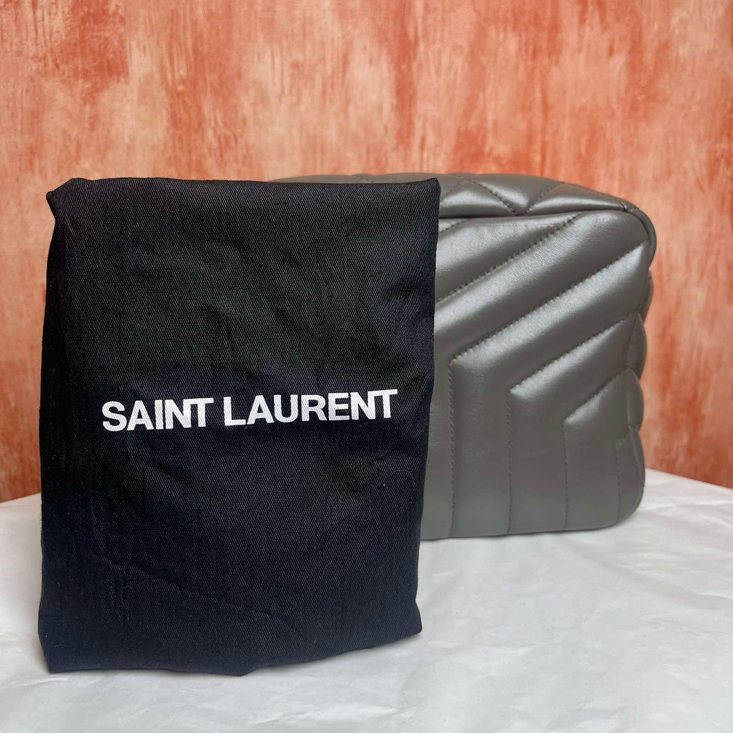 YSL Loulou Bowling Bag Gray – 8.6"H x 12.2"L x 5.5"W