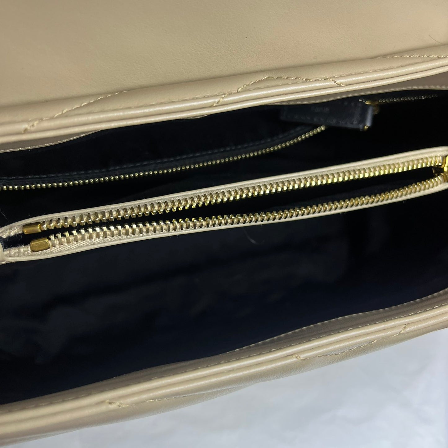 YSL Loulou, Beige – 9.8"H x 12.5"L x 4.7"W