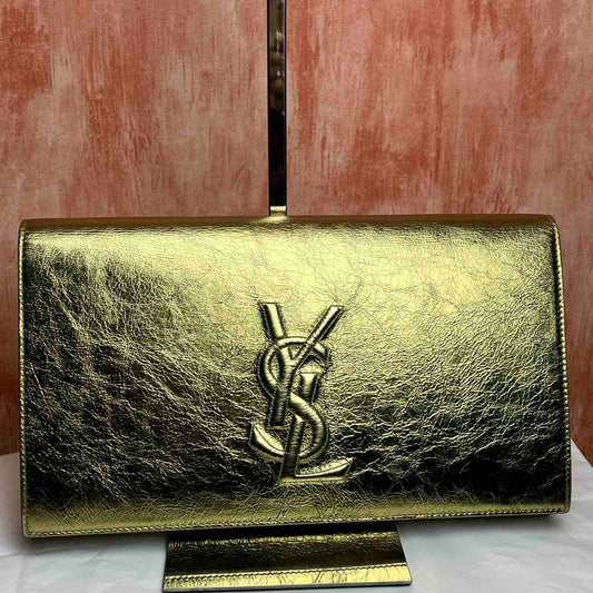 YSL Large Belle De Jour Clutch – Gold 6.3"H x 11.8"L x 1.6"W