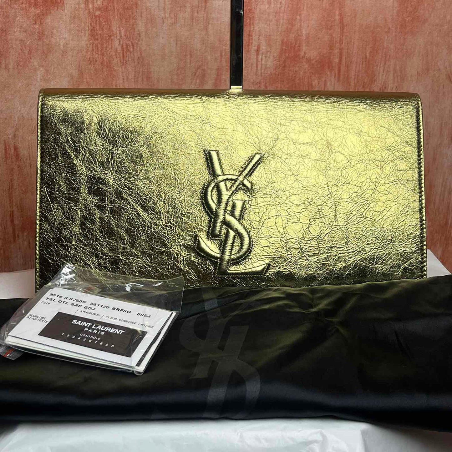 YSL Large Belle De Jour Clutch – Gold 6.3"H x 11.8"L x 1.6"W