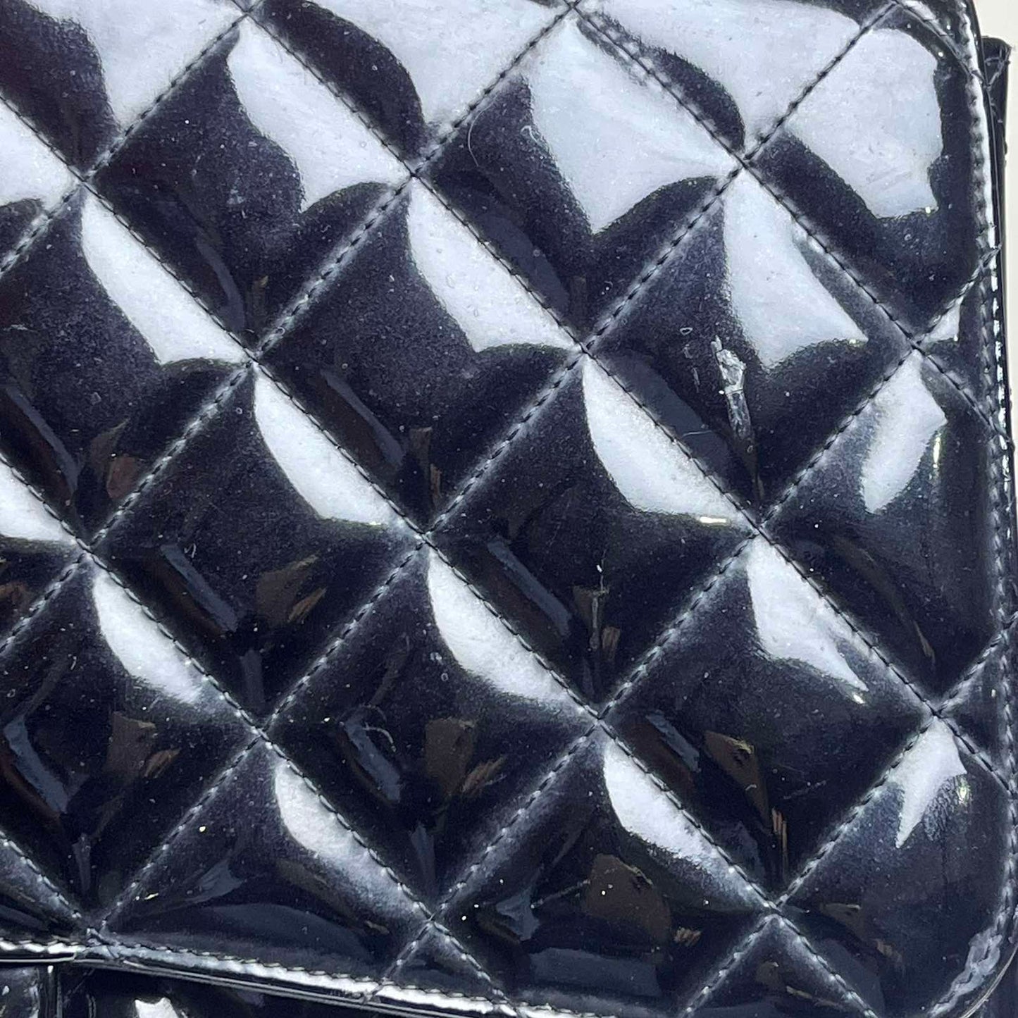 Chanel Classic Jumbo Flap, Patent – Black – 8"H x 12"L x 3.5"W