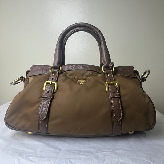 Prada Nylon 2-Way Brown – 8.6"H x 11.8"L x 5.5"W