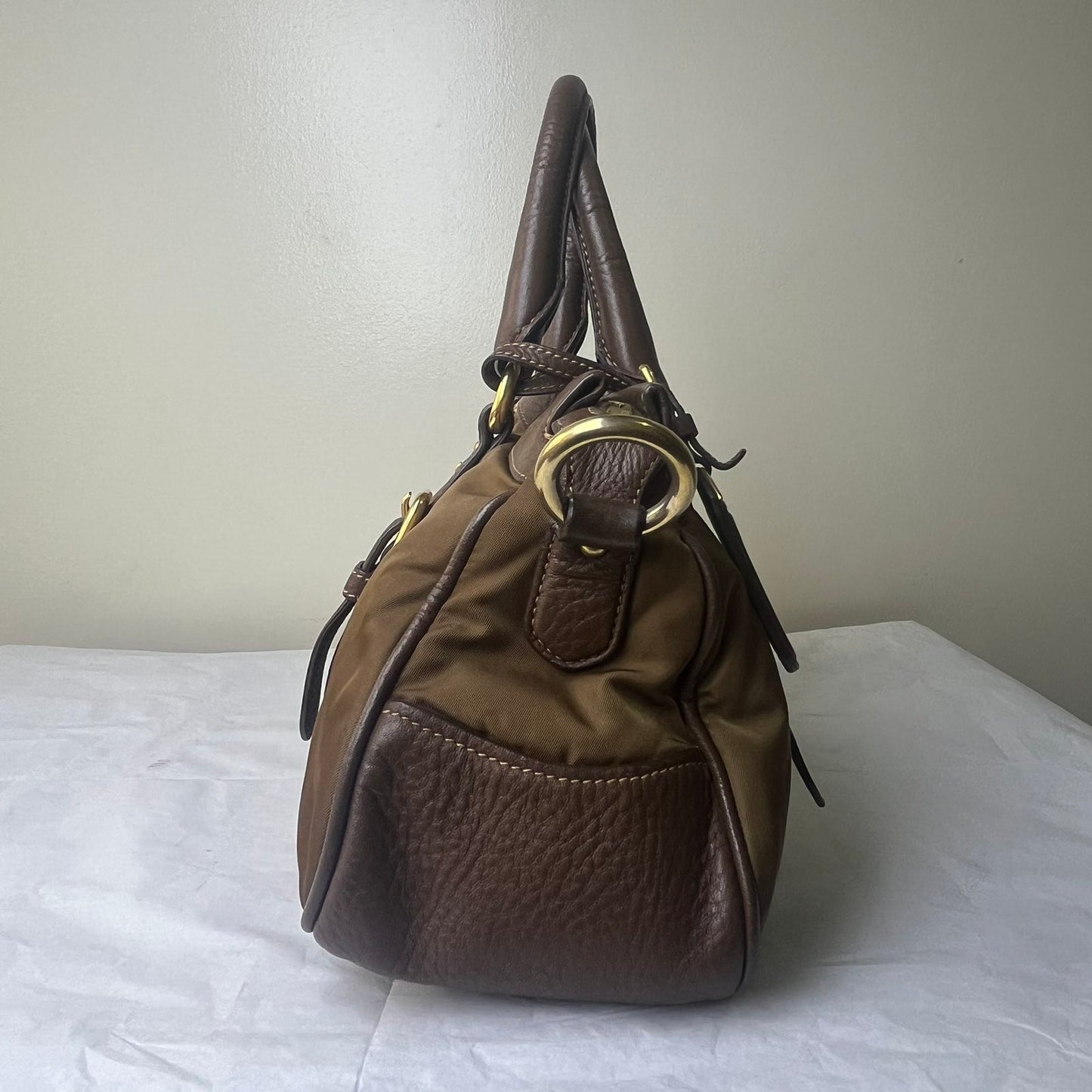 Prada Nylon 2-Way Brown – 8.6"H x 11.8"L x 5.5"W