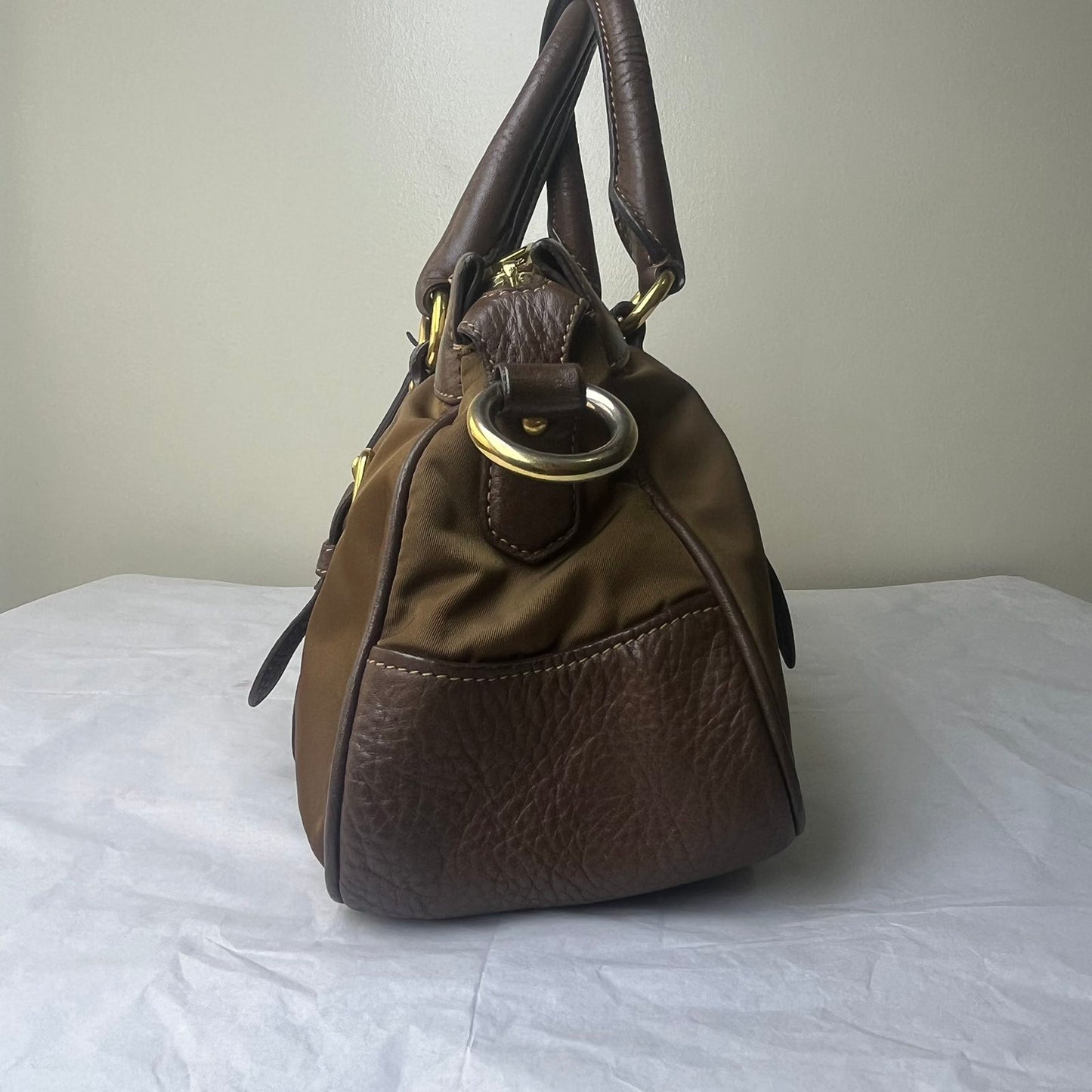 Prada Nylon 2-Way Brown – 8.6"H x 11.8"L x 5.5"W