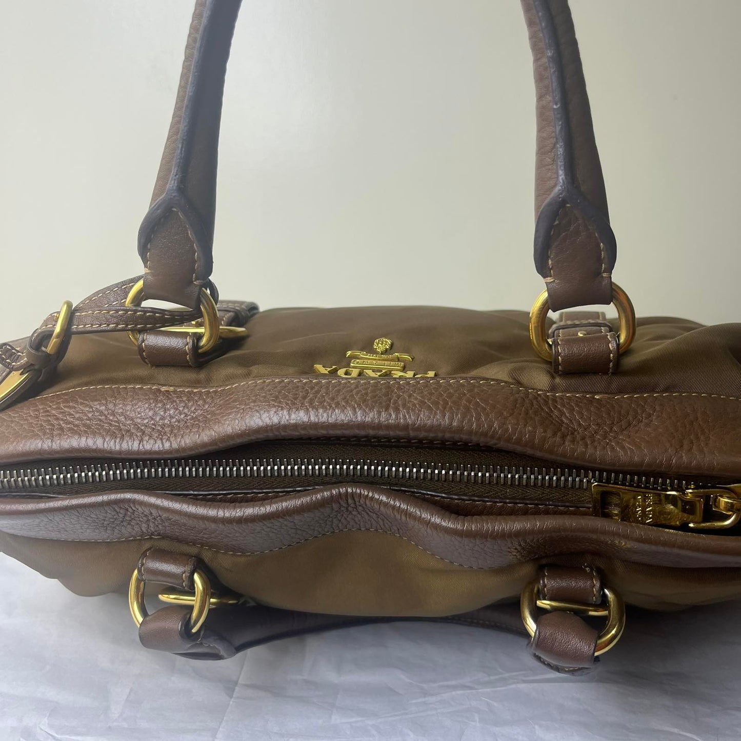 Prada Nylon 2-Way Brown – 8.6"H x 11.8"L x 5.5"W