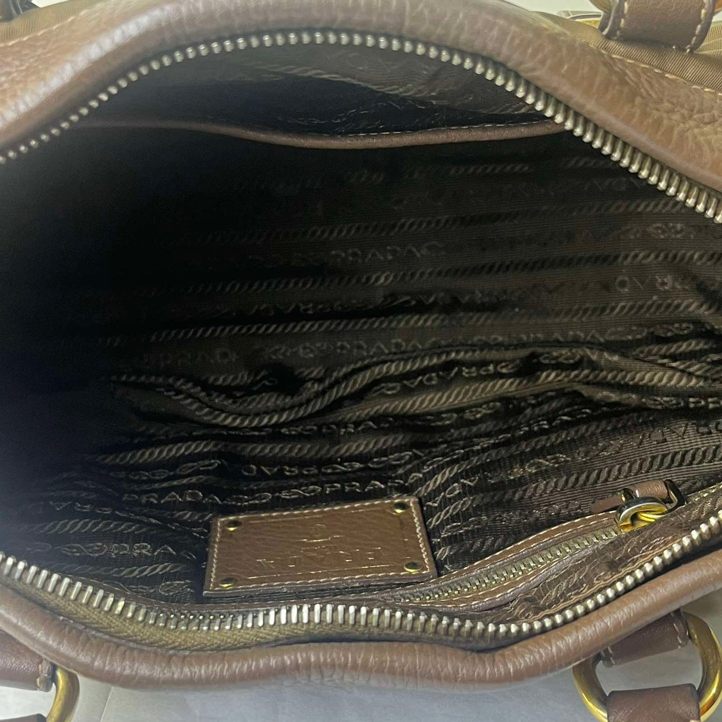 Prada Nylon 2-Way Brown – 8.6"H x 11.8"L x 5.5"W
