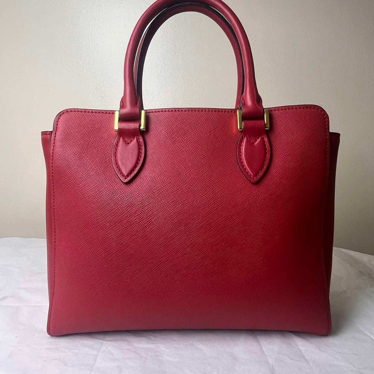 Prada Saffiano Tote – Red – 9.4"H x 13.4"L x 6.3"W