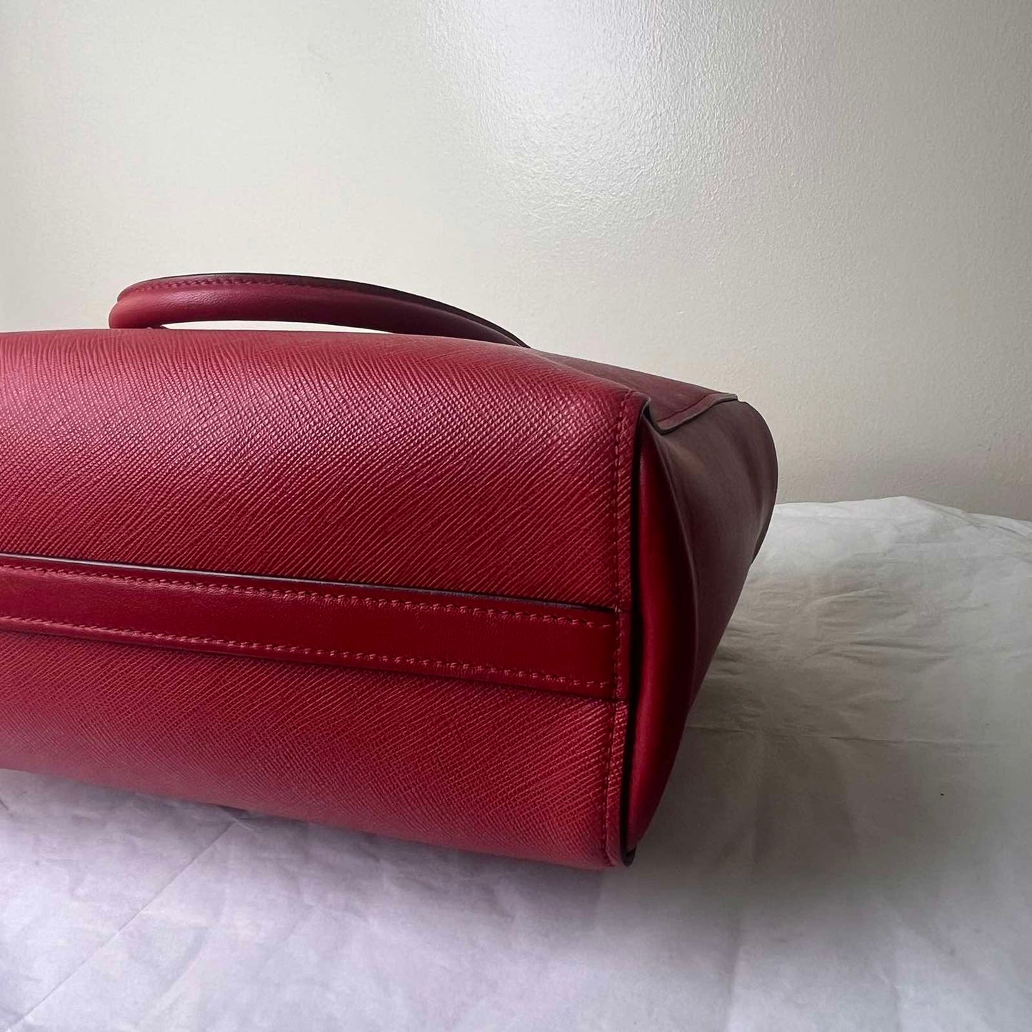 Prada Saffiano Tote – Red – 9.4"H x 13.4"L x 6.3"W