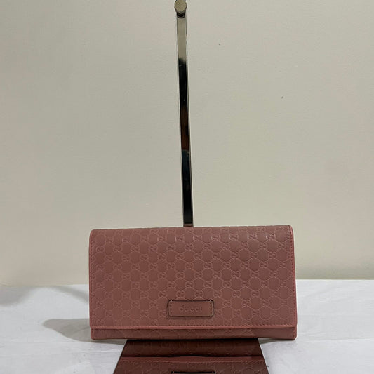 Gucci GG Emblem Continental Wallet, Pink – 4"H x 7.5"L x 1.2"W