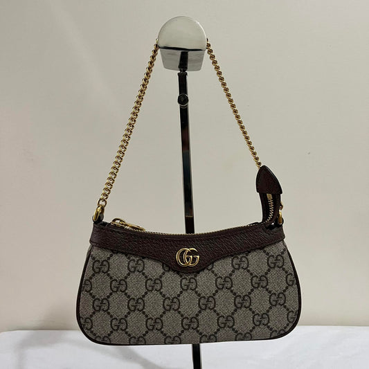 Gucci Ophidia Mini Bag, Beige and Ebony Canvas – 6.5"H x 7.5"L x 2"W
