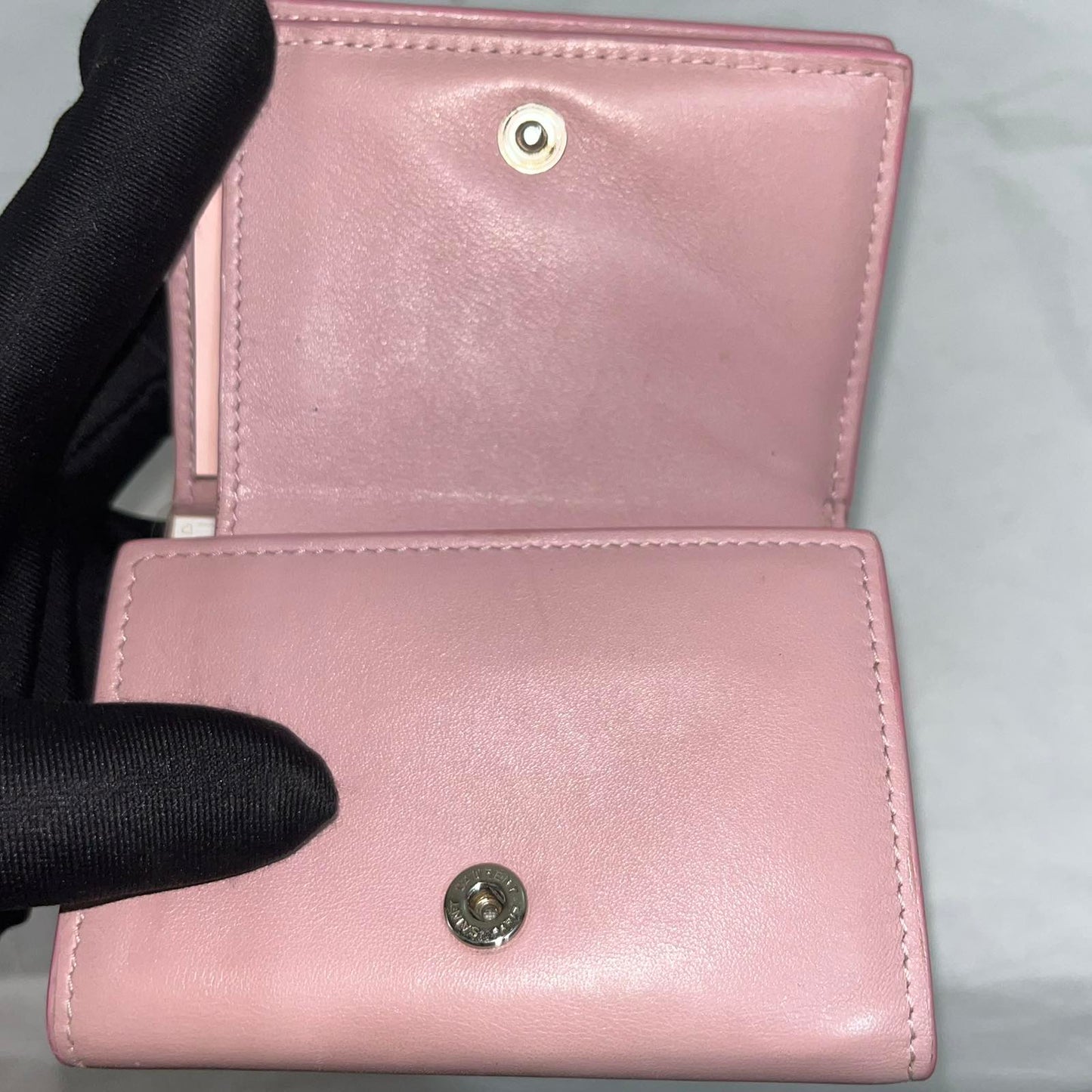 YSL Tri-Fold Wallet, Pink – 3.5"H x 5.5"L x 1.2"W