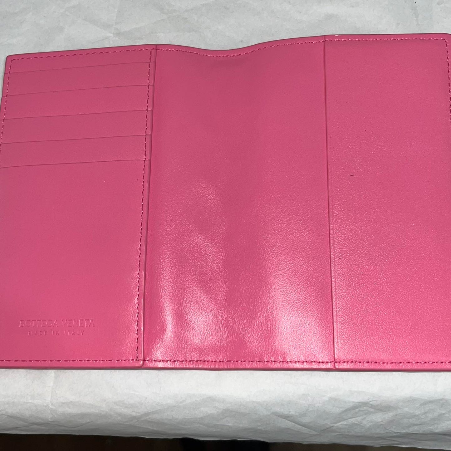Bottega Veneta Passport Holder, Pink – 5.5"H x 3.9"L
